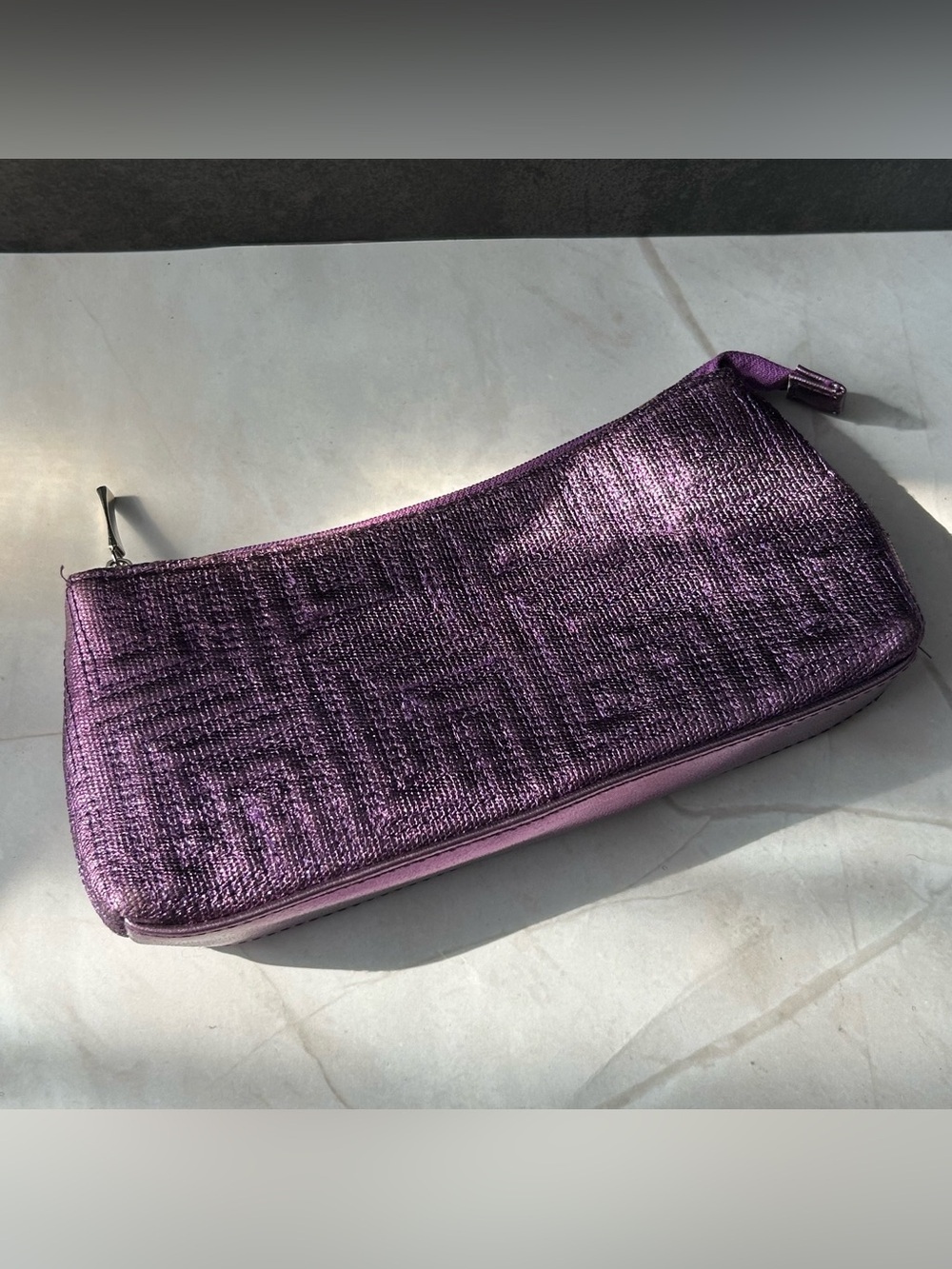 Purple Textured Zip Clutch